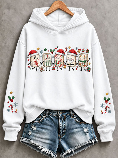 Women's Christmas Mahjong Print Casual Hoodie