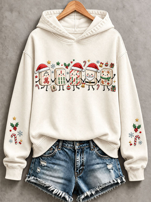 Women's Christmas Mahjong Print Casual Hoodie