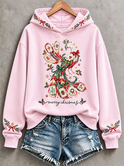 Women's Christmas Mahjong Print Casual Hoodie
