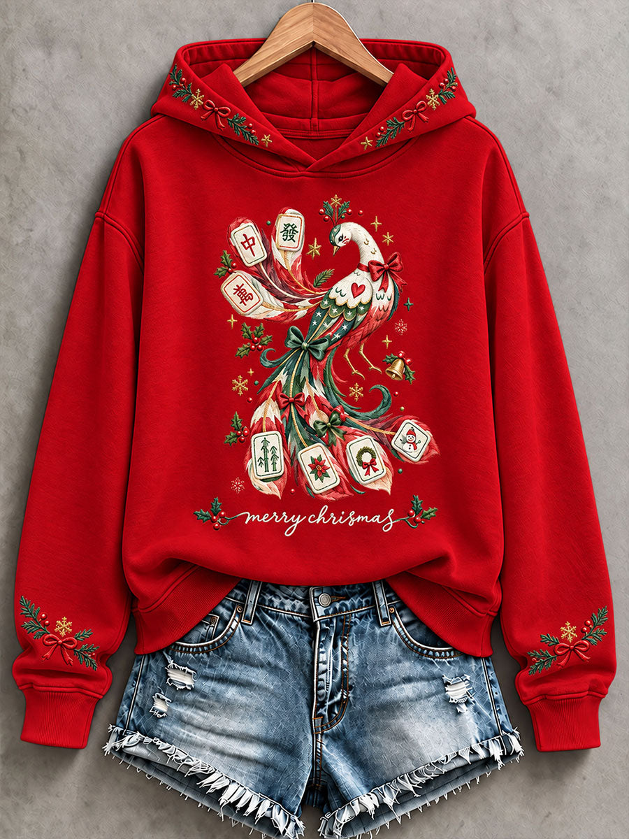 Women's Christmas Mahjong Print Casual Hoodie