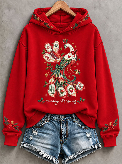 Women's Christmas Mahjong Print Casual Hoodie