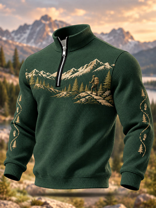 Men's Wilderness Trail Print Hike Lovers Casual Zipper Sweatshirt
