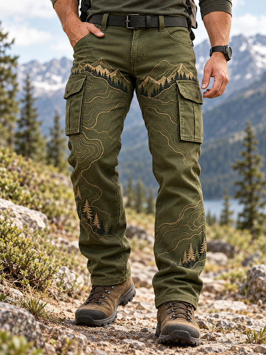 Men's Wilderness Trail Print Hike Lovers Casual  Cargo Pants