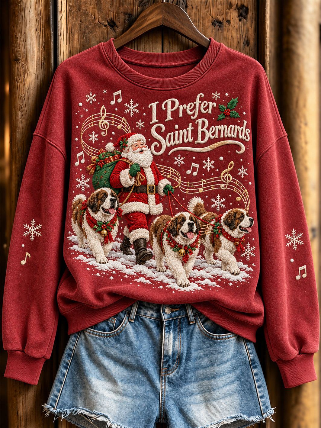 Women's Christmas Music Theme Santa Claus And Saint Bernards Pattern Causal Sweatshirt