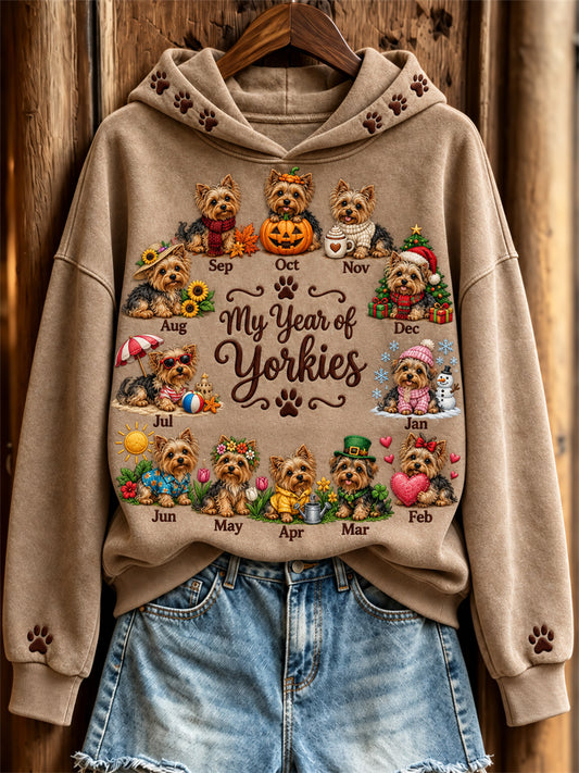 Women's My Year of Yorkies Monthly Dogs Print Hoodie