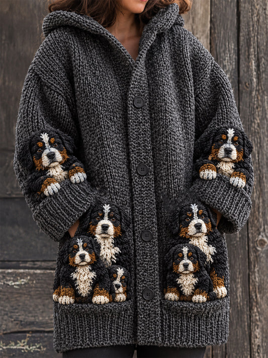Women's Bernese Mountain Dogs Pattern Causal Composite Fleece Long Coat