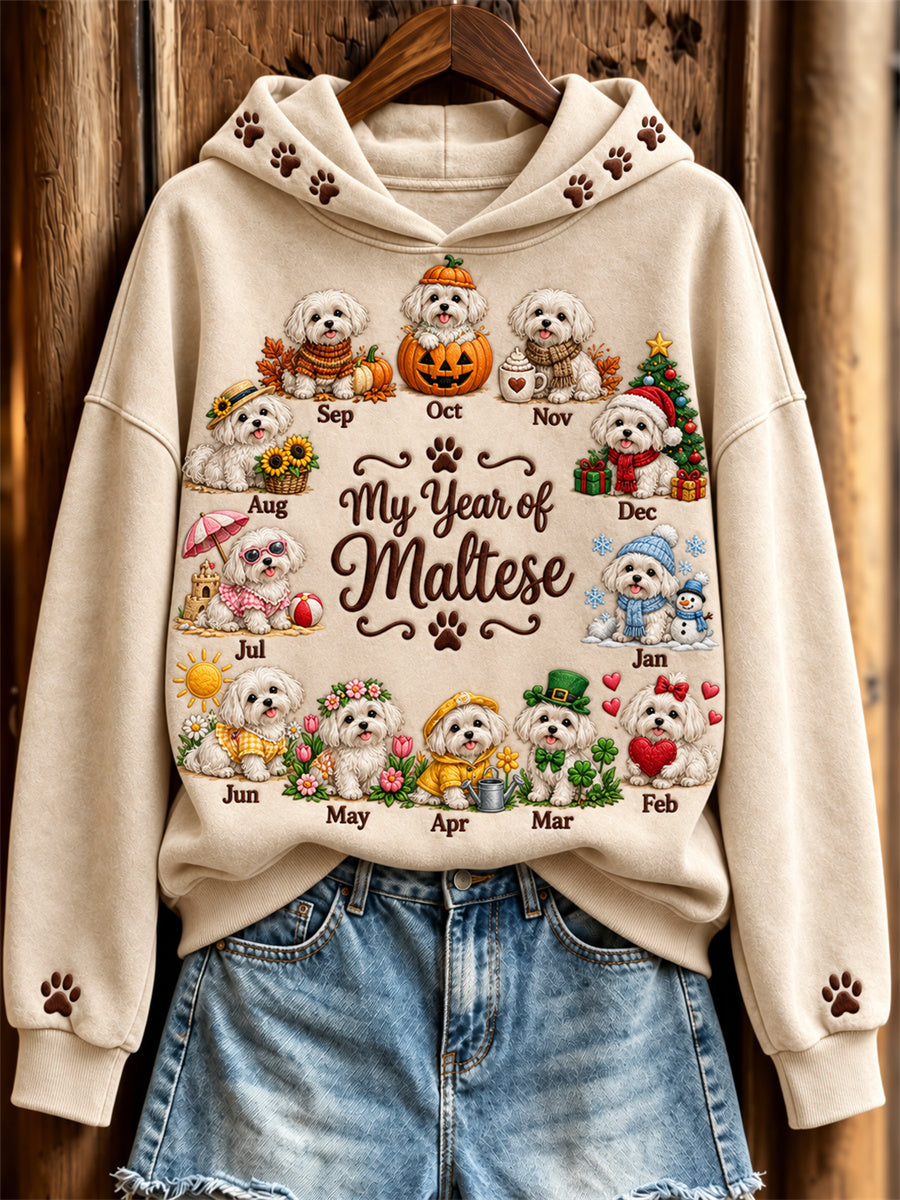 Women's My Year of Maltese Monthly Dogs Print Hoodie