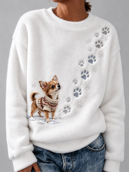 Women's Winter Chihuahua Pattern Causal Flannel Sweatshirt