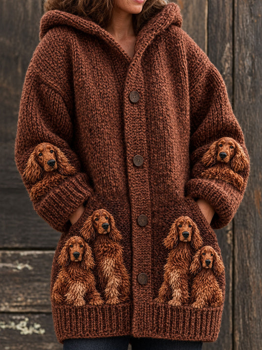 Women's Irish Red Setter Pattern Causal Composite Fleece Long Coat