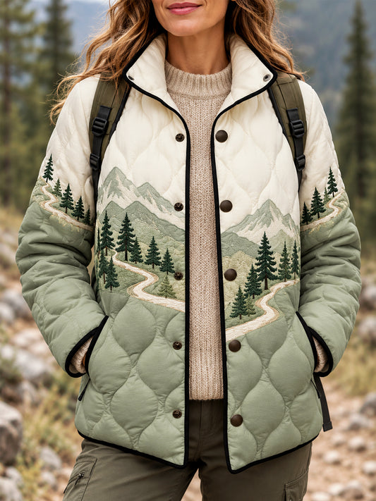 Women's Wilderness Trail Print Hike Lovers Lightly Padded Coat