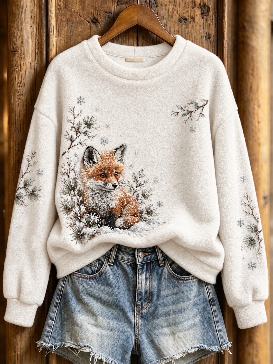 Women's Winter Fox Pattern Casual Flannel Sweatshirt