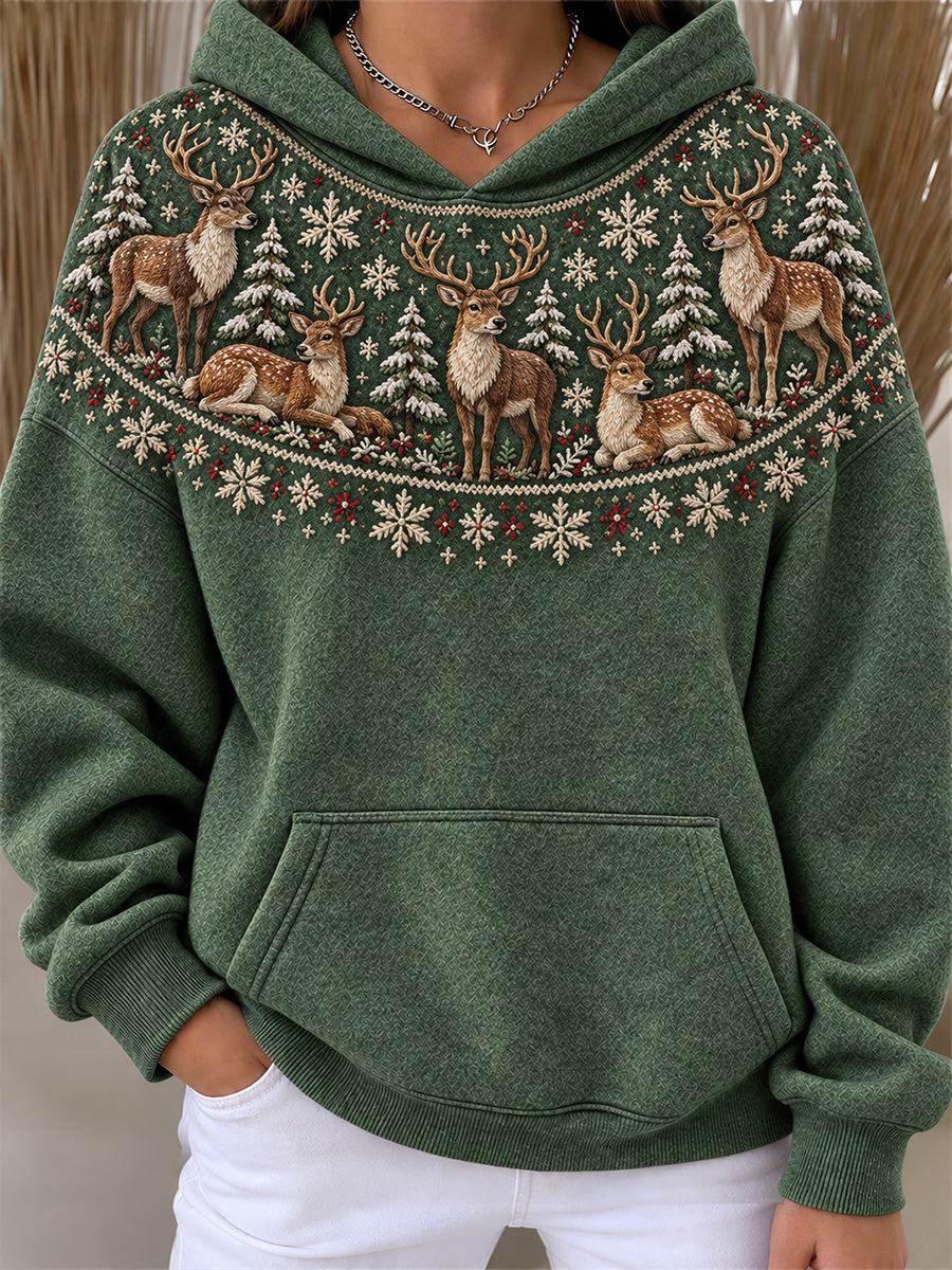 Women's Winter Reindeer Isle Pattern Print Comfy Hoodie
