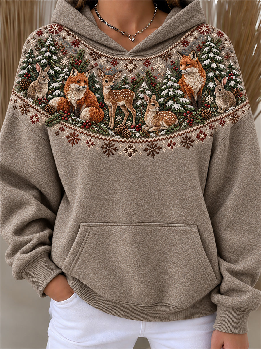 Women's Winter Forest Animal Isle Pattern Print Comfy Hoodie
