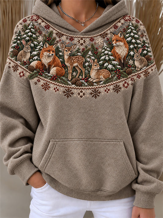Women's Winter Forest Animal Isle Pattern Print Comfy Hoodie