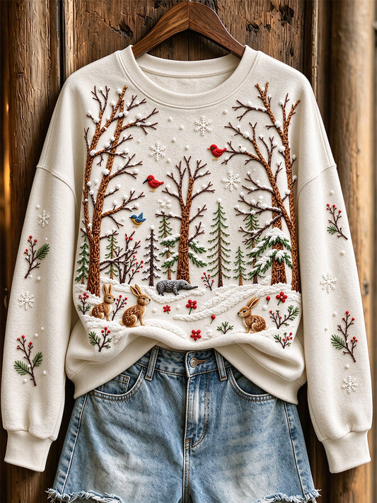 Women's Winter Snowy Forest Pattern Casual Sweatshirt