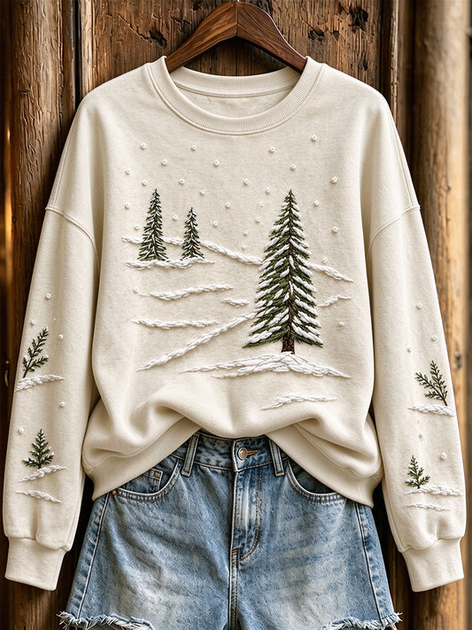 Women's Winter Snowy Trees Pattern Casual Sweatshirt