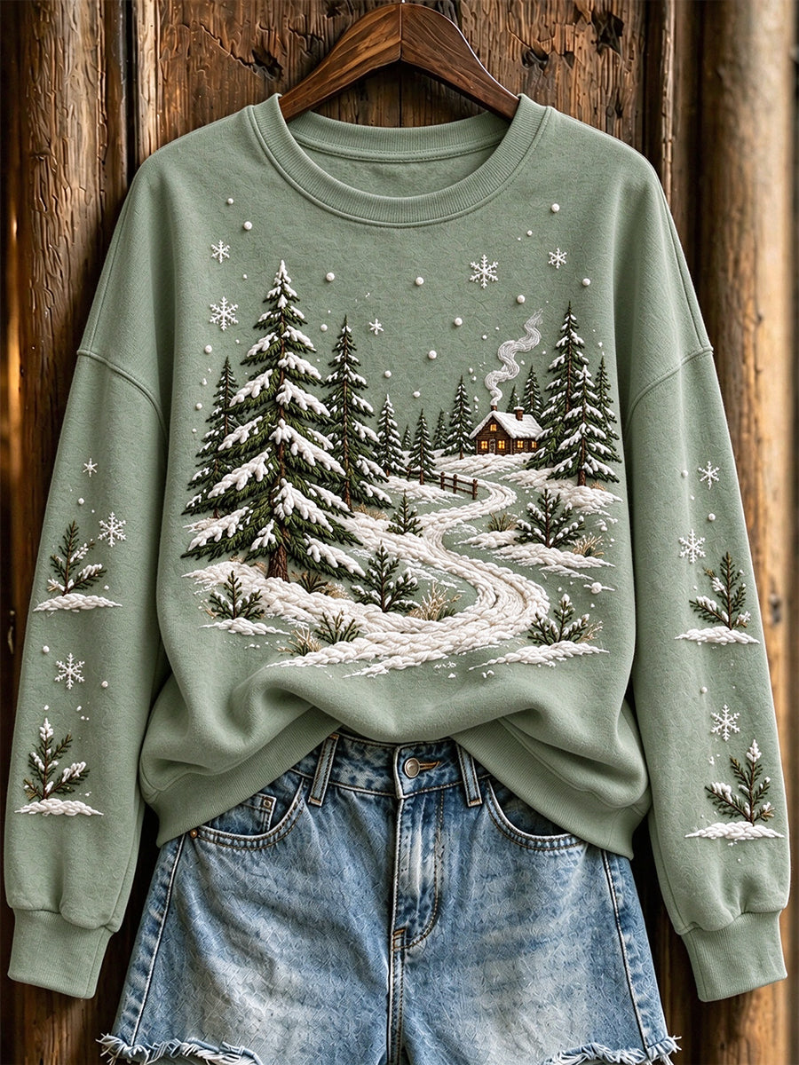 Women's Winter Snowy Trees Pattern Casual Sweatshirt