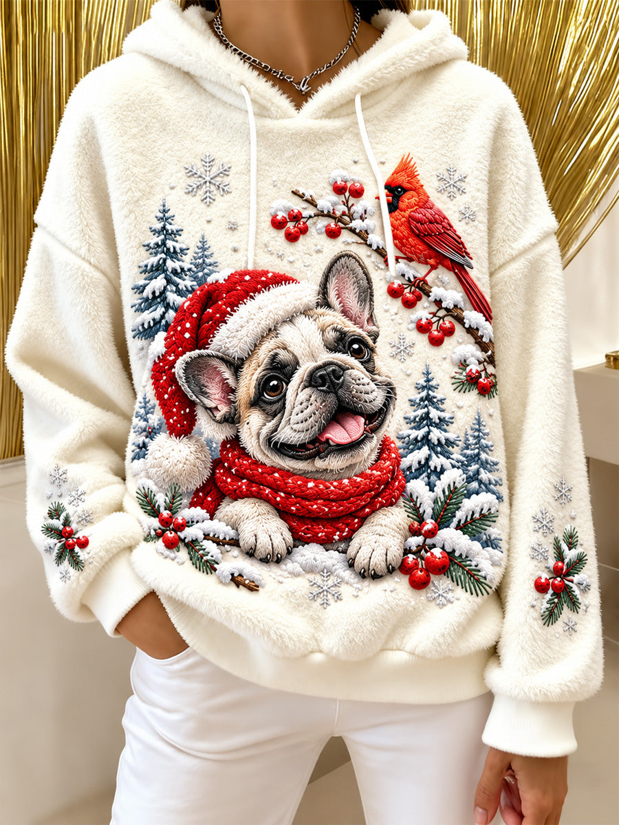 Women's Christmas Print Flannel Hoodie