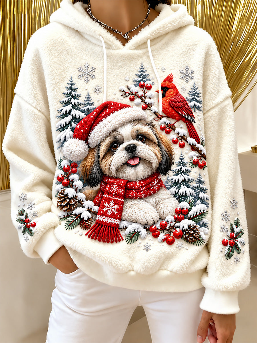 Women's Christmas Print Flannel Hoodie