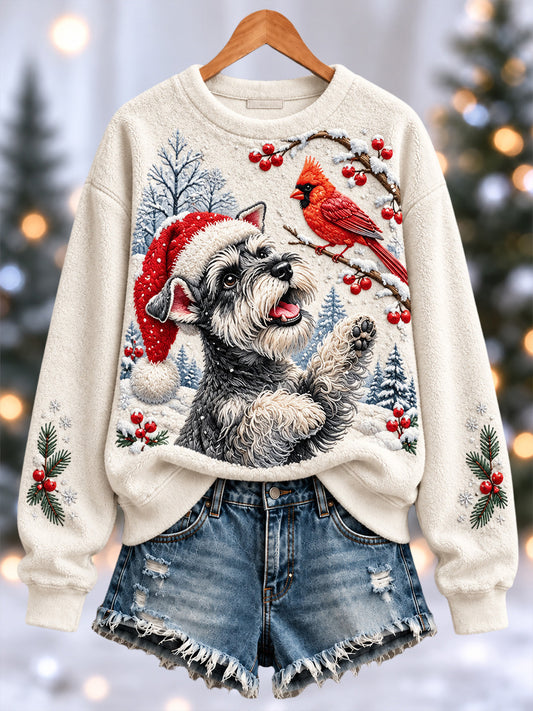 Women's Christmas Dog Print Flannel Sweatshirt