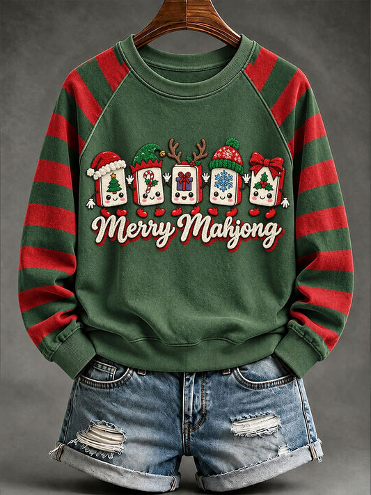 Women's Christmas Mahjong Print Casual Sweatshirt