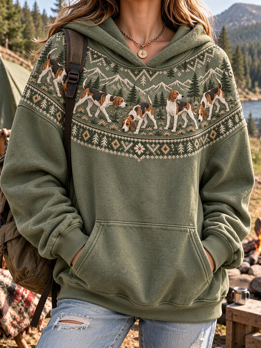 Women's Vintage Beagle Dogs Mountain Pattern Casual Hoodie