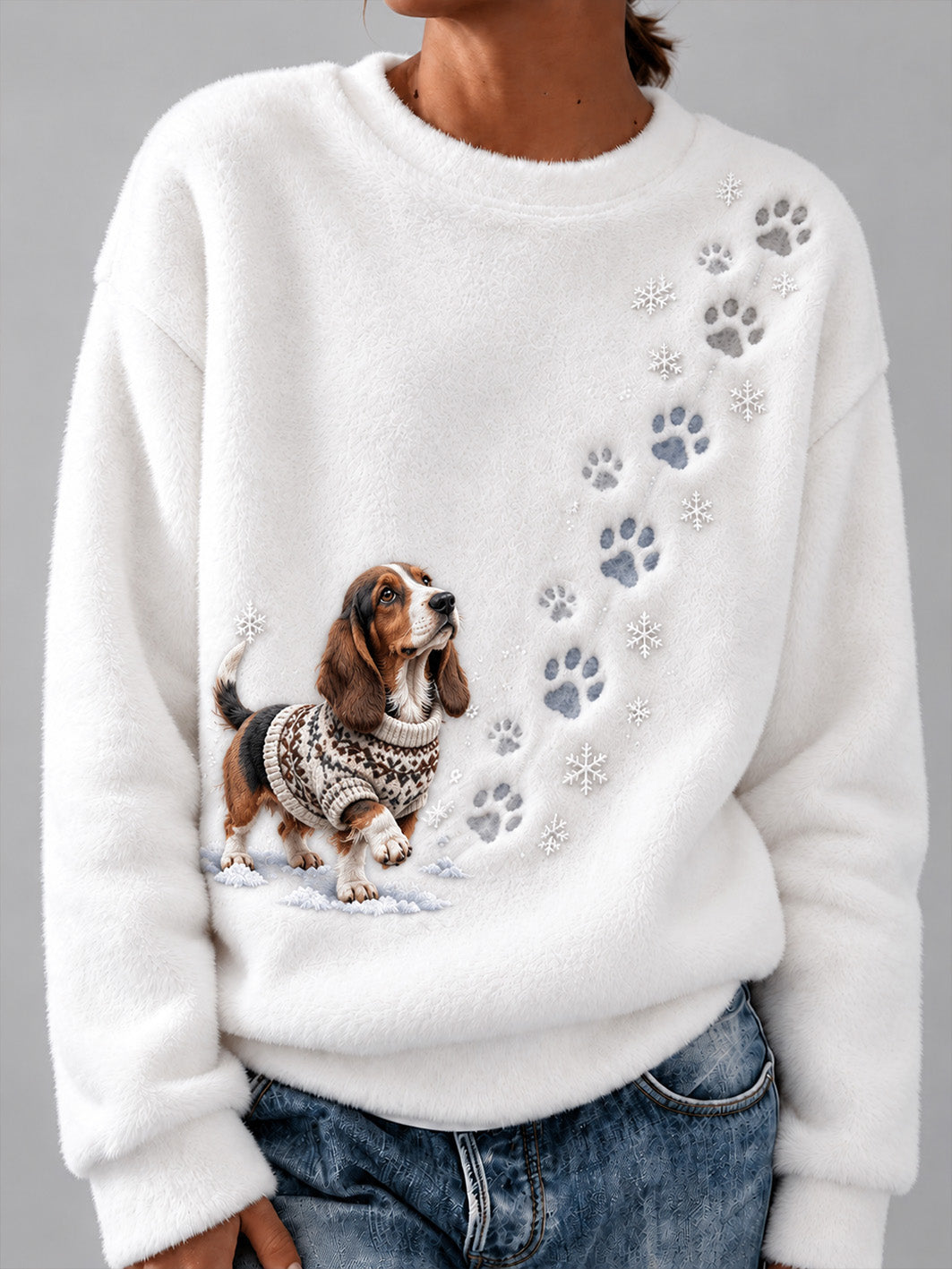 Women's Winter Basset Hound Pattern Causal Flannel Sweatshirt
