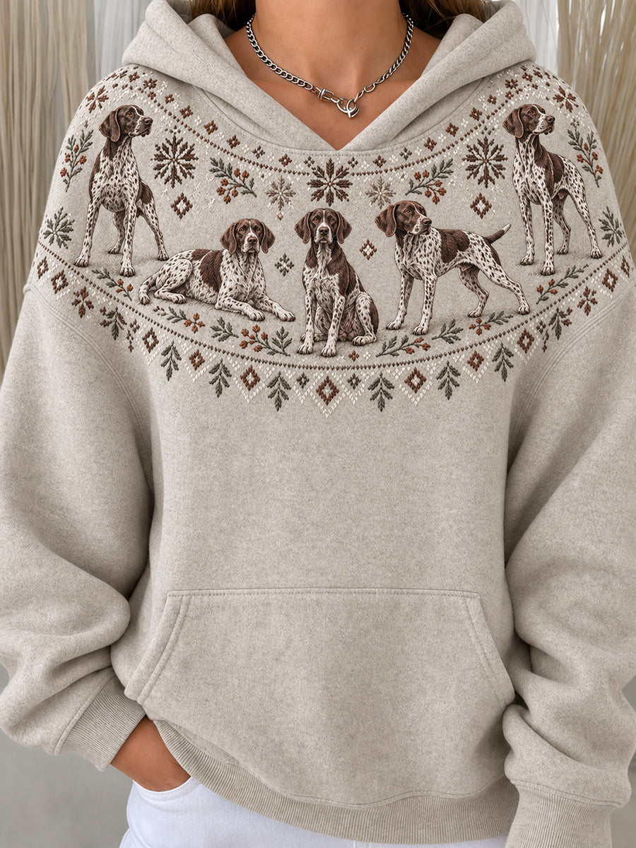 Women's Vintage German Shorthaired Pointer Dogs Yoke Isle Pattern Casual Hoodie