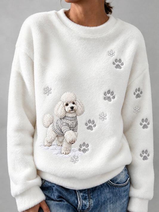 Women's Winter Poodle Pattern Causal  Flannel Sweatshirt