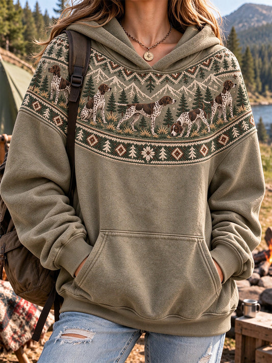 Women's Vintage German Shorthaired Pointer Dogs Mountain Pattern Casual Hoodie