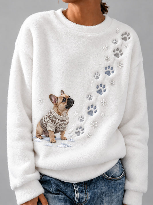 Women's Winter French Bulldog Pattern Causal Flannel Sweatshirt