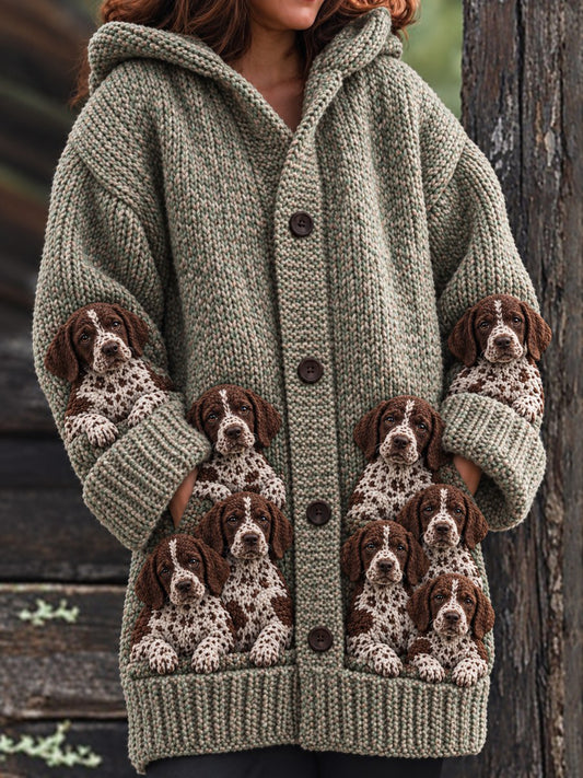 Women's Vintage Crowded German Shorthaired Pointer Dogs Pattern Cozy Long Coat