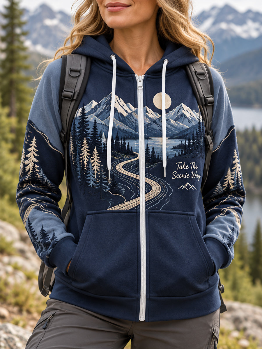Women's Wilderness Trail Print Hike Lovers Zip-Up Hoodie