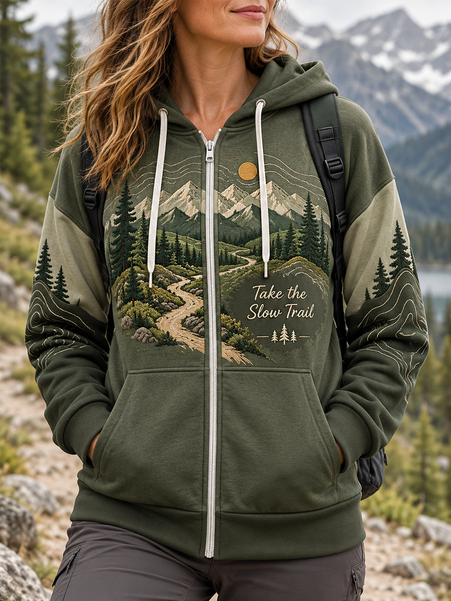 Women's Wilderness Trail Print Hike Lovers Zip-Up Hoodie