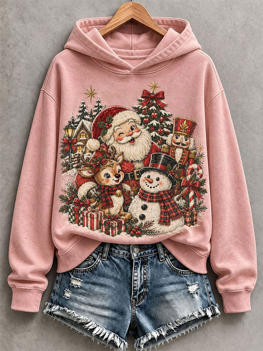 Women's Vintage Santa And Nutcracker Print Hoodie