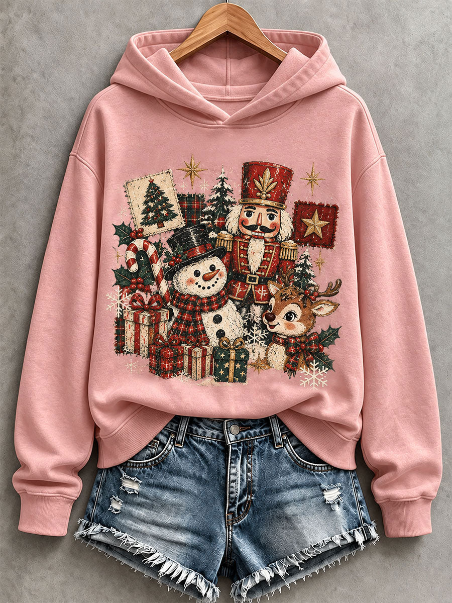 Women's Vintage Nutcracker And Snowman Print Hoodie