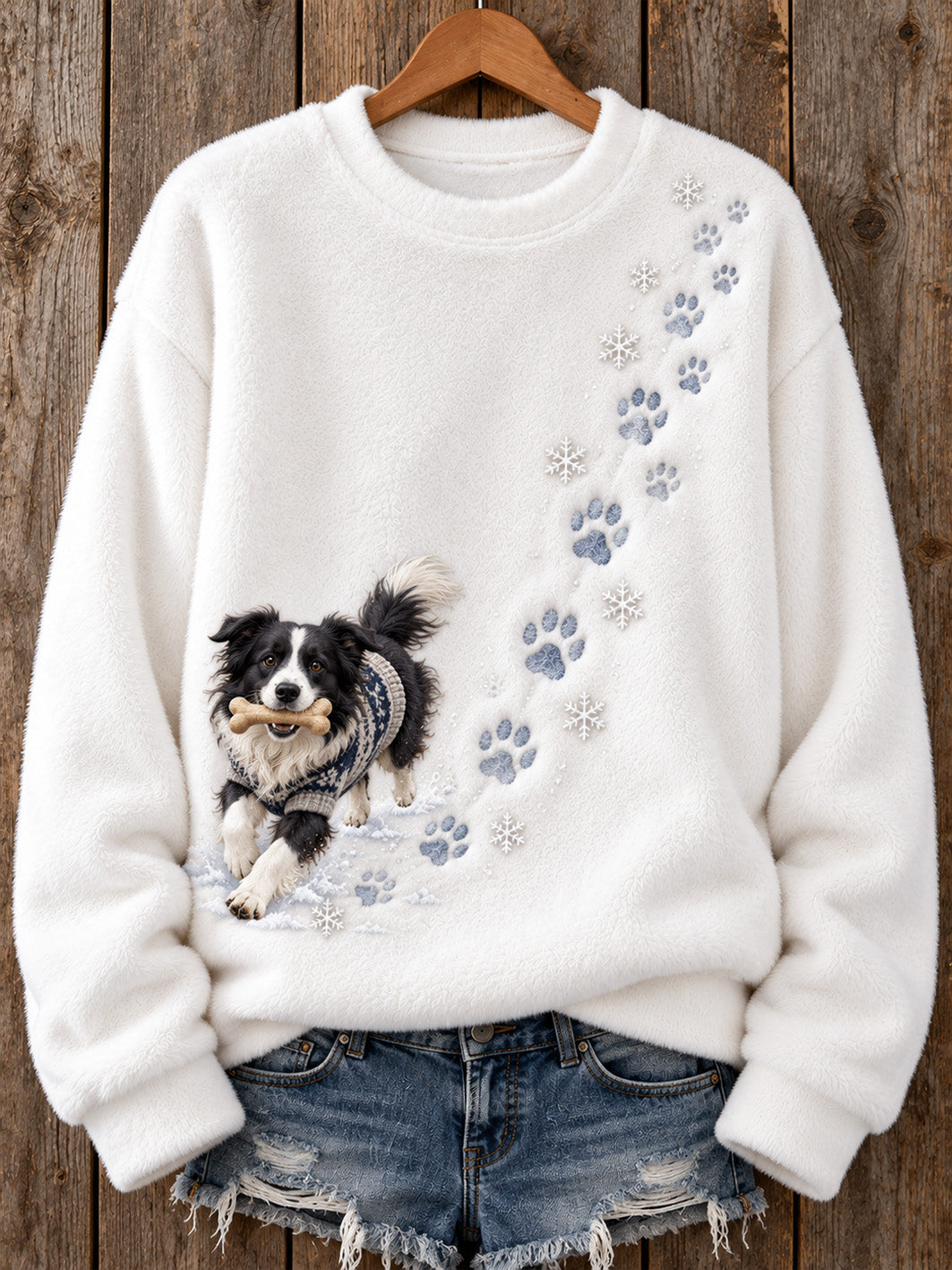 Women's Winter Border Collie Pattern Causal Flannel Sweatshirt