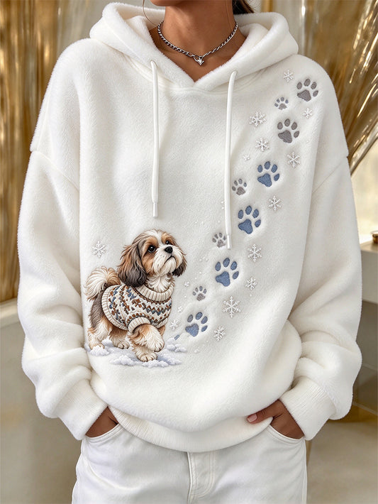 Women's Winter Shih Tzu Pattern Causal Flannel Hoodie