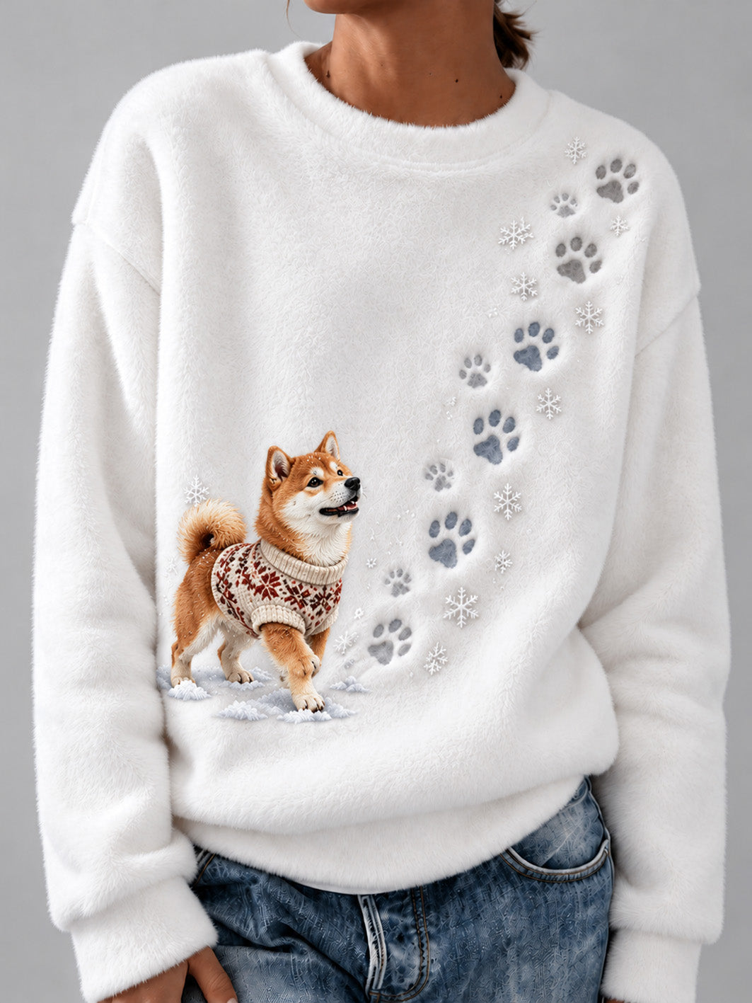 Women's Winter Shiba Inu Pattern Causal Flannel Sweatshirt