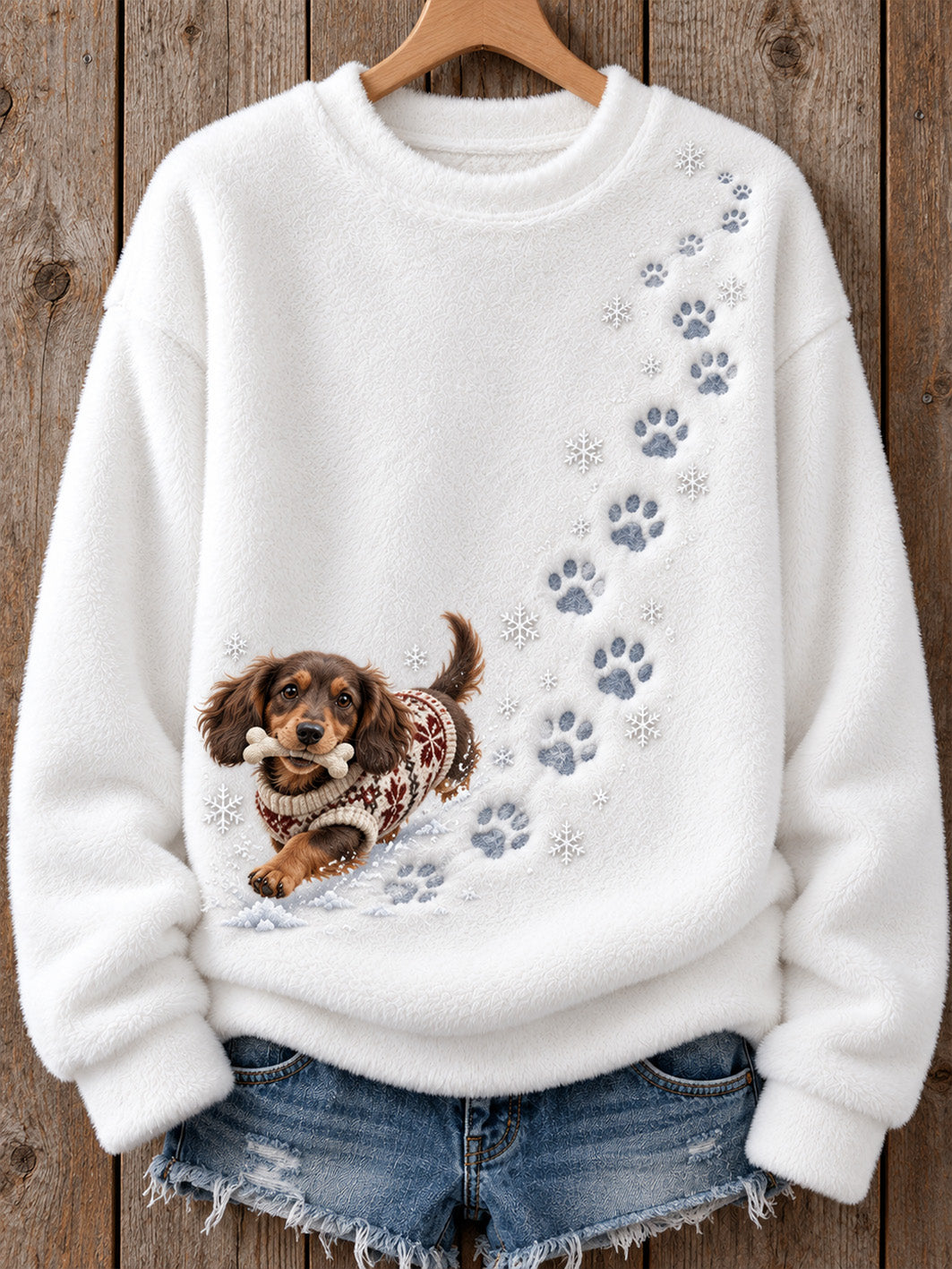 Women's Winter Dachshund Pattern Causal Flannel Sweatshirt