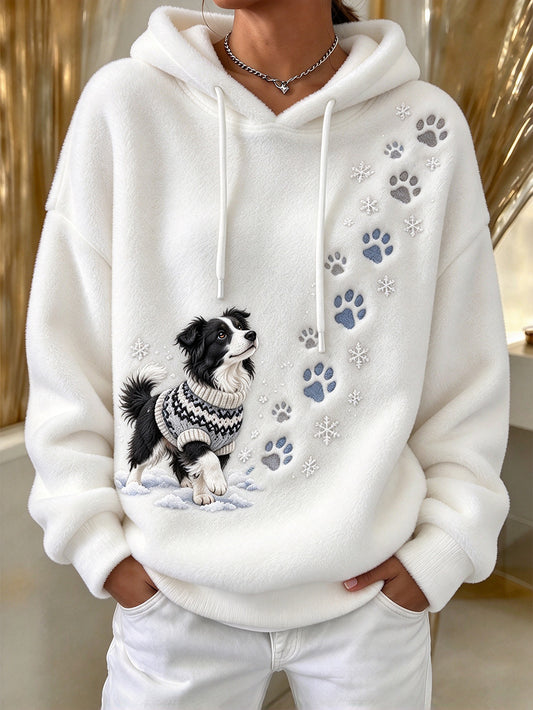 Women's Winter Border Collie Pattern Causal Flannel Hoodie