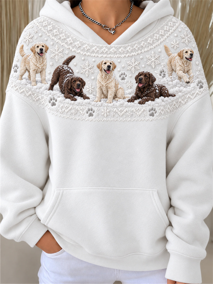 Women's Snowy Winter Labrador Dogs Yoke Isle Print Hoodie