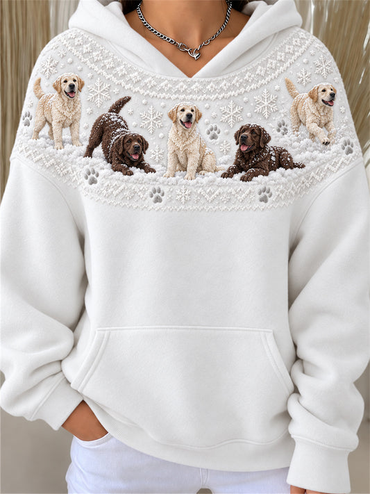 Women's Snowy Winter Labrador Dogs Yoke Isle Print Hoodie