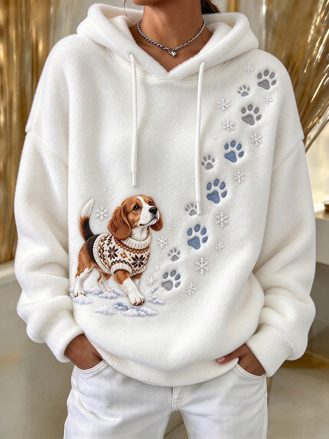 Women's Beagle Pattern Causal Flannel Hoodie