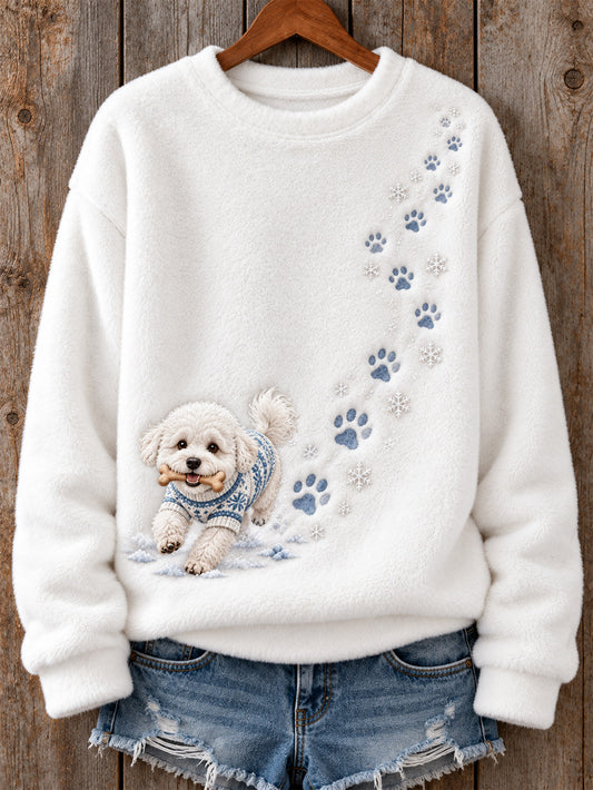 Women's Winter Bichon Frise Pattern Causal Flannel Sweatshirt
