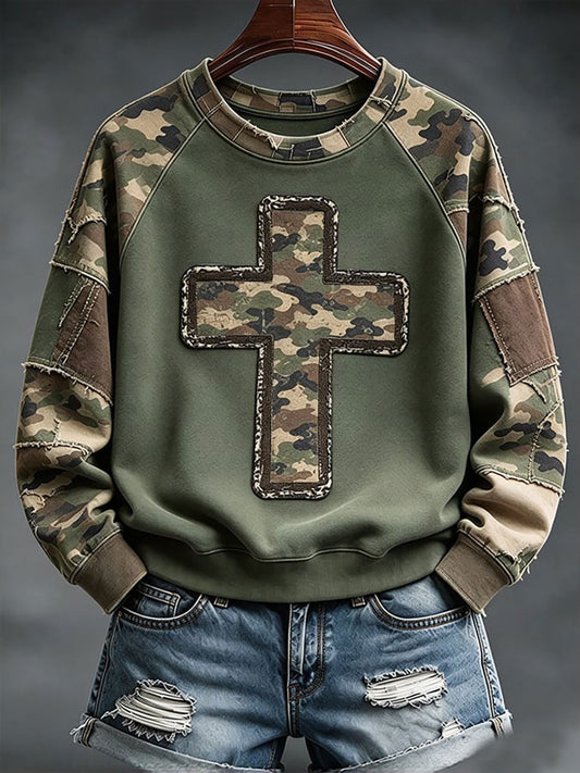 Women's Cross Print Casual Sweatshirt