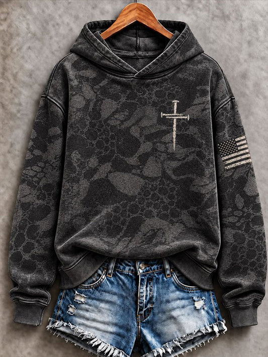 Women’s Cross Print Casual Hoodie