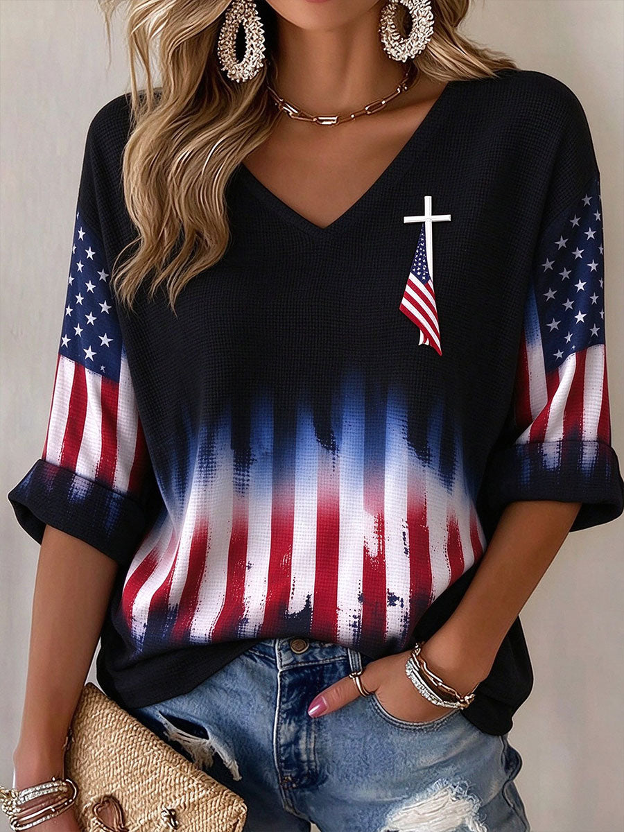 Women's Cross Print Casual T-Shirt
