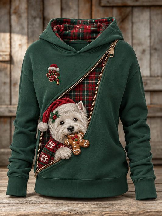 Women's Christmas West Highland White Terrier Pattern Causal Hoodie