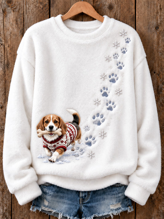 Women's Winter Beagle Pattern Causal Flannel Sweatshirt